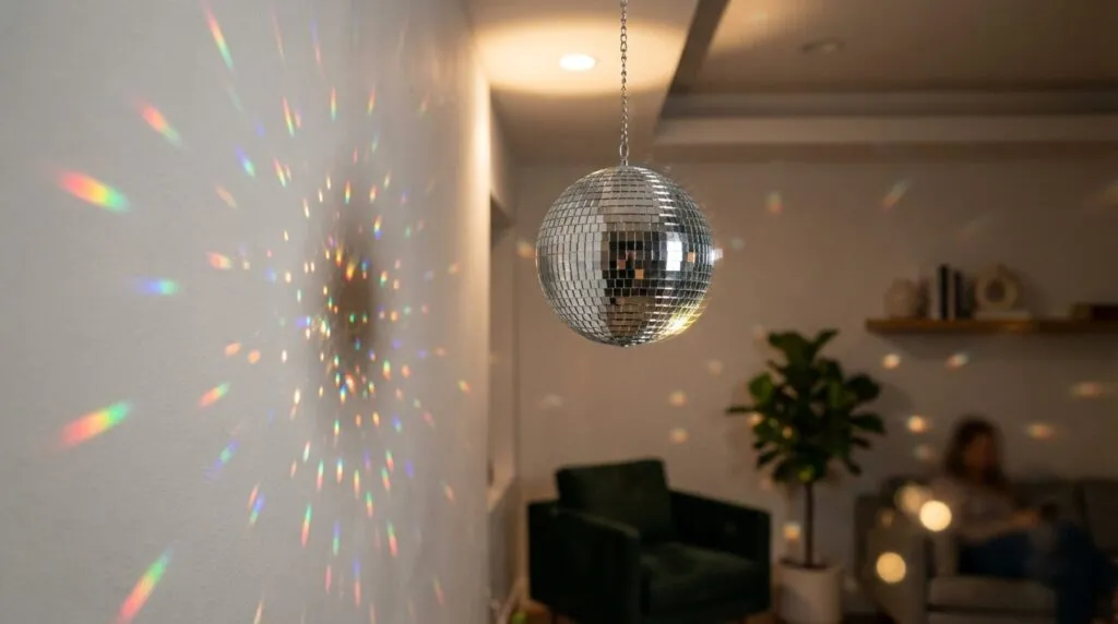 Close-up professional photograph of a sparkling silver disco
