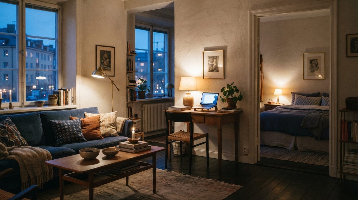 Stämningsbild till guiden: Planera rummet efter hur du lever: sovrum, vardagsrum och hemmakontor